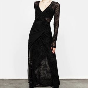Disturbia Venom Velvet Mesh Long Sleeve Wrap Dress Black UK 14